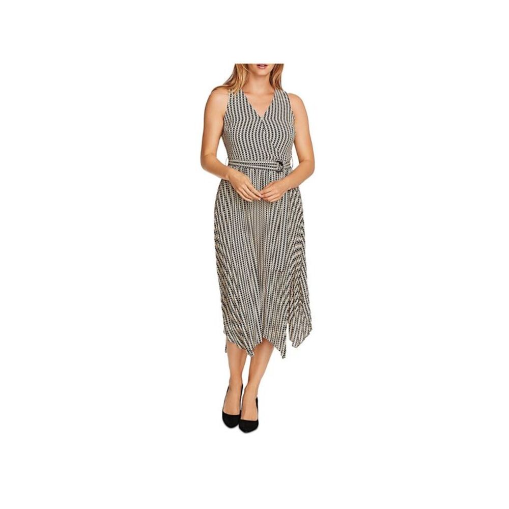 VINCE CAMUTO Womens Fit + Flare Midi Dress Belted Sleeveless Handkerchief Hem